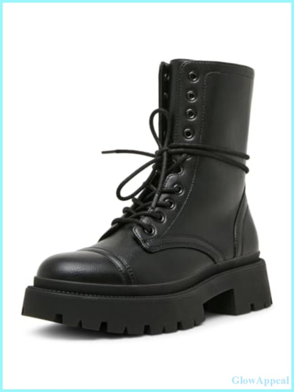 Faux Leather Ankle Combat Boots Round Toe Block Heel Pull-On